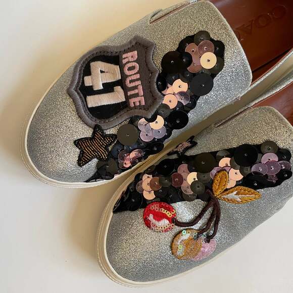 Coach Route 41 Sequin Silver Glitter Pull On Sneaker - Picture 4 of 12